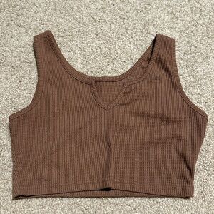 Brown Ribbed Women's Crop Top